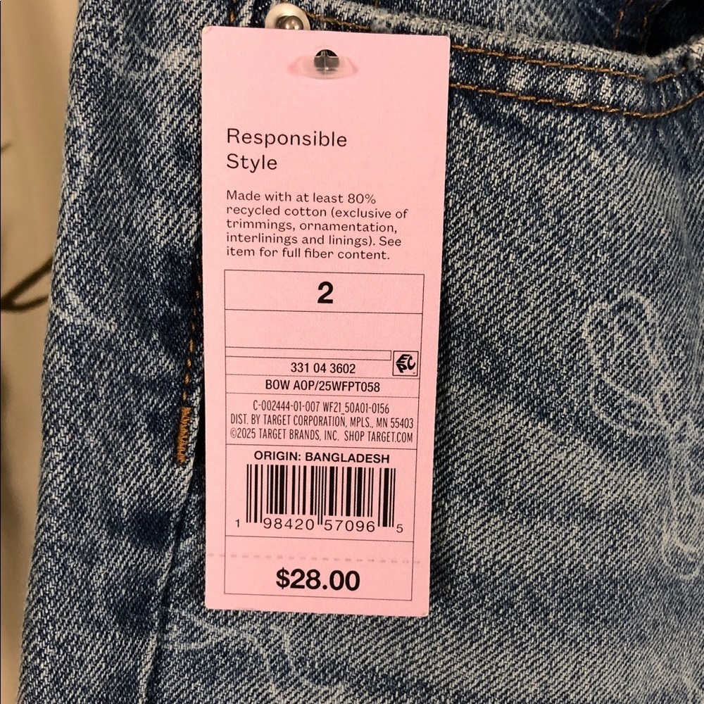 Wild Fable Denim Jeans with Bow Design NWT Sz 2 (B3) - Picture 3 of 11